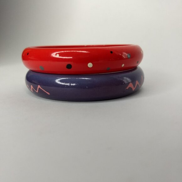 Painted Wood Stacking Bangle Bracelet Lot Purple Red 80s 90s Retro Kidcore Fun - Picture 1 of 15